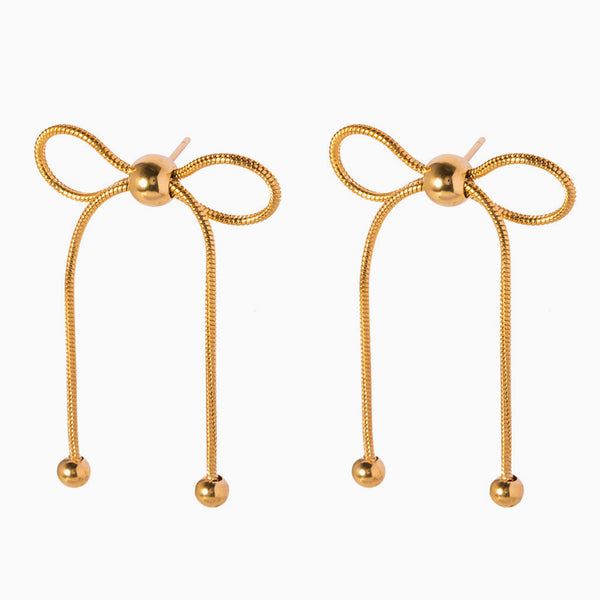 18K Gold Plated Snake Chain Polished Oversized Bow Knot Earrings