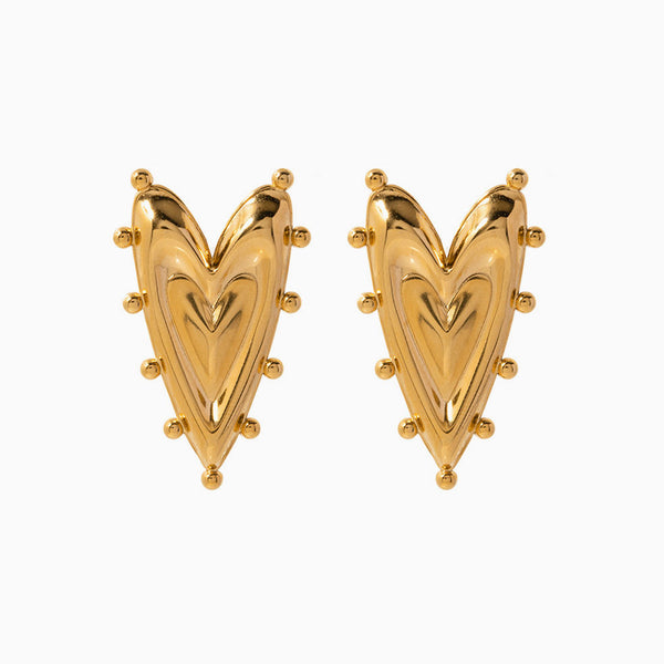 18K Gold Plated Statement Layered Heart Surrounding Bead Stud Earring