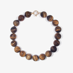 18K Gold Plated Tigers Eye Knotted Station Round Bead Choker Necklace