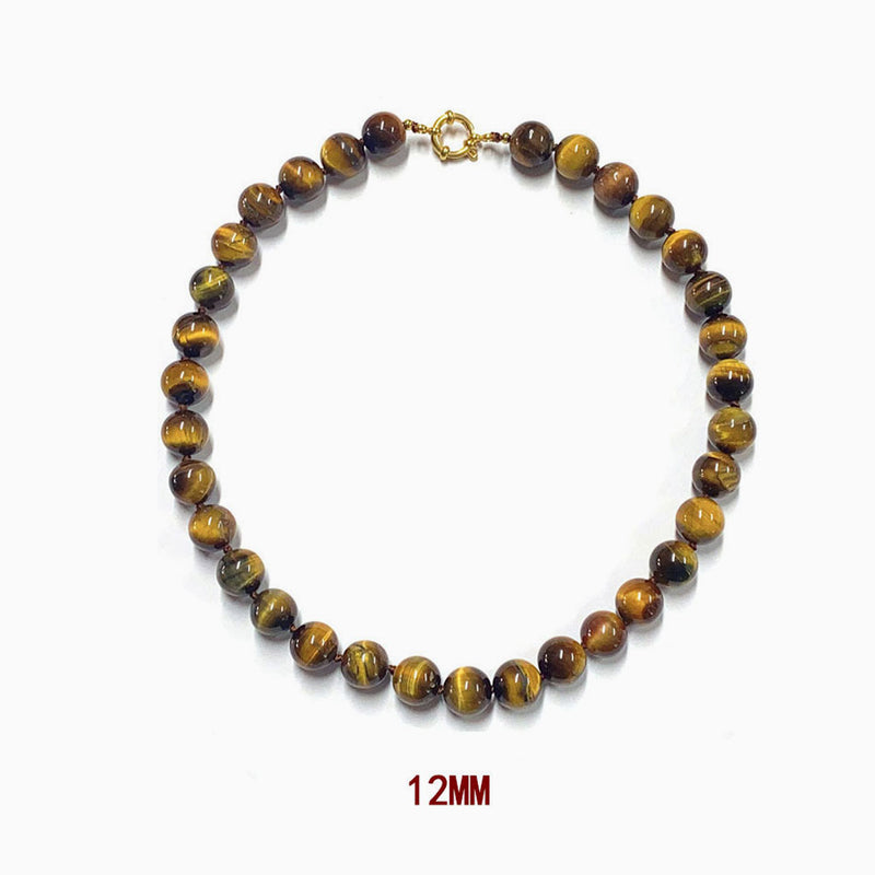18K Gold Plated Tigers Eye Knotted Station Round Bead Choker Necklace