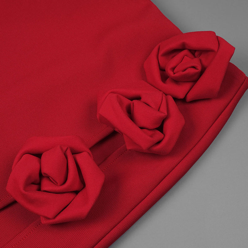 Romantic Monochrome Rosette Accent High Waist High Split Bandage Maxi Skirt
