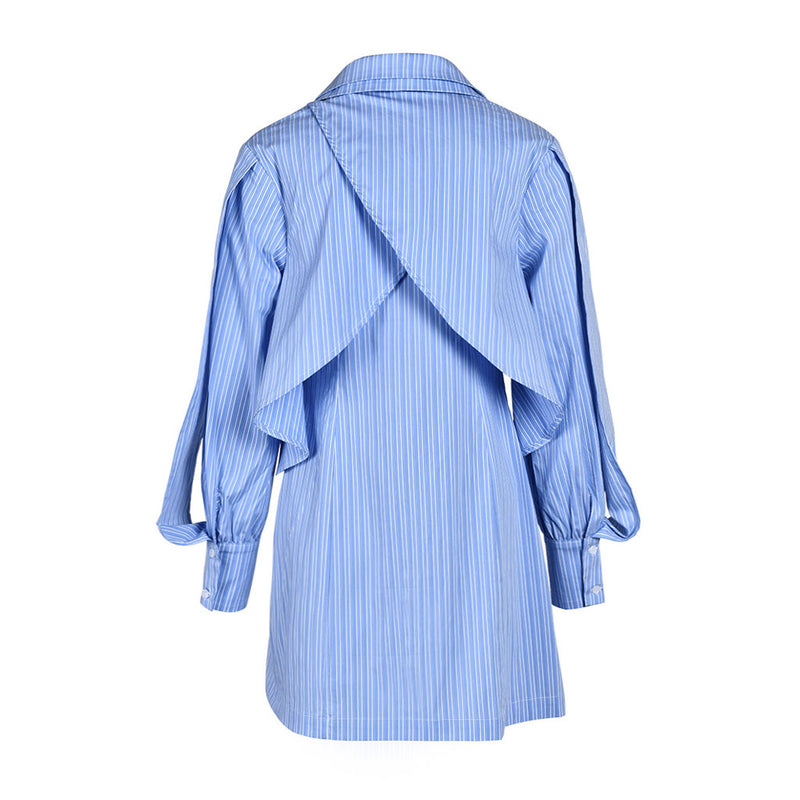 Artistic Collared Long Sleeve Button Up Split Deconstructed Layered Striped Shirt