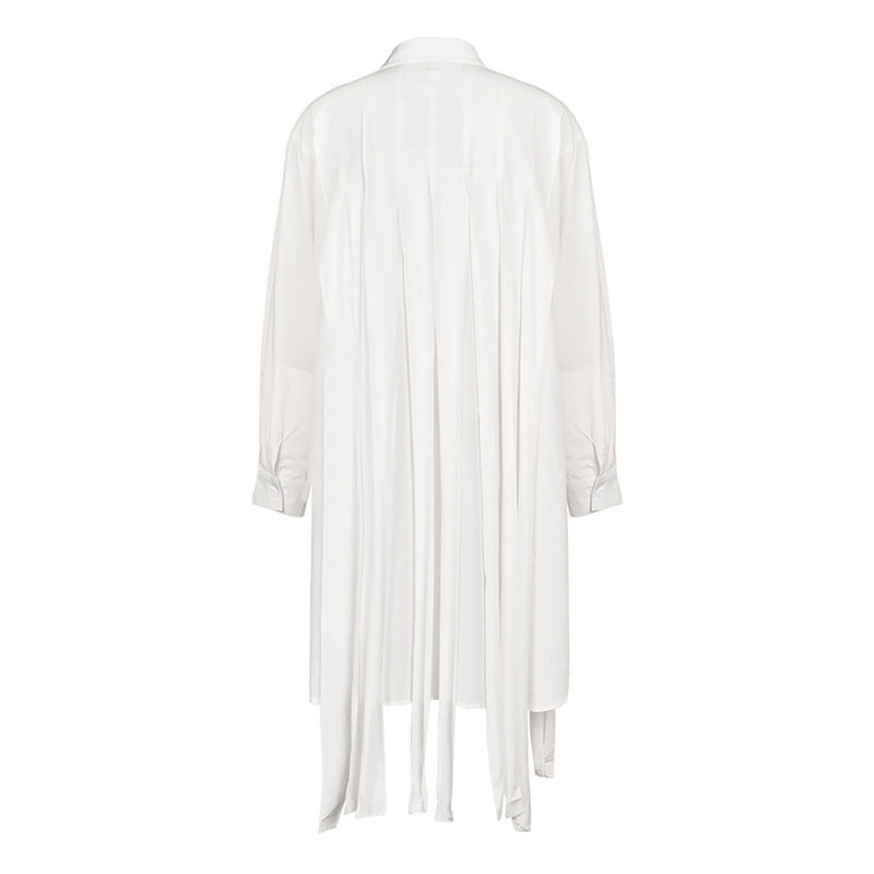 Artistic Pointed Collar Long Sleeve Pleated Fringe Deconstructed Midi Shirt Dress