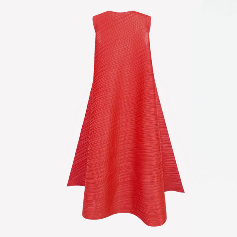 Artistic Round Neck A Line Sleeveless Asymmetrical Pleated Midi Dress