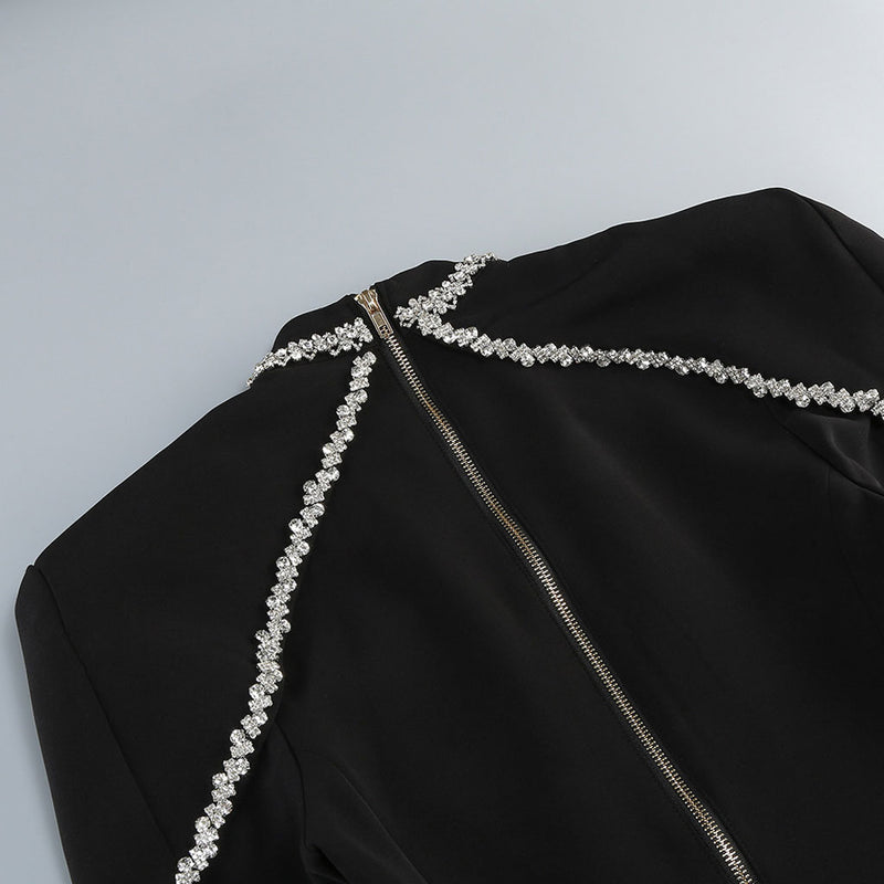 Asymmetric Crystal Embellished Stand Collar Cutout Bodycon Mini Party Dress
