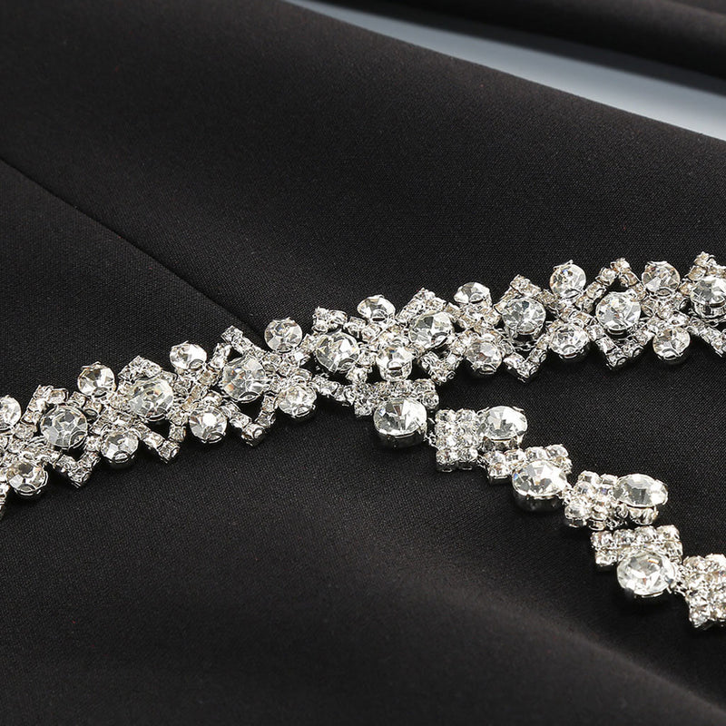 Asymmetric Crystal Embellished Stand Collar Cutout Bodycon Mini Party Dress