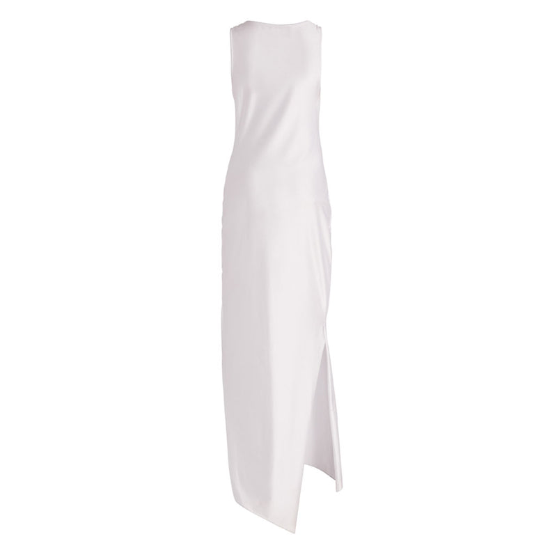 Asymmetric Cutout Rose Appliqué Side Slit High Neck Sleeveless Maxi Dress
