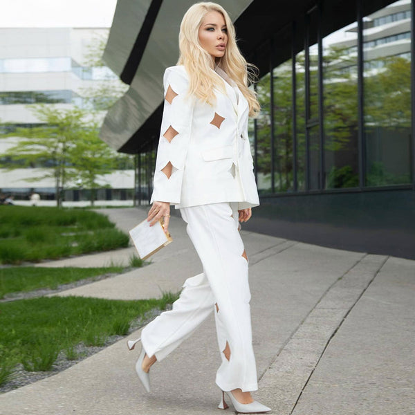 Sassy Four Point Star Cut Out Mid Waist Straight Leg Pants