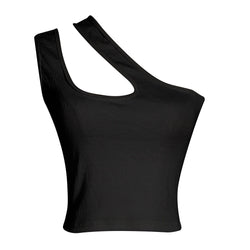 Asymmetric One Shoulder Ribbed Knit Fitted Crop Tank Top