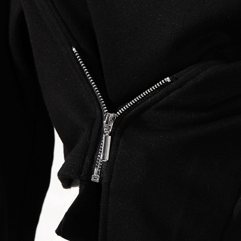 Asymmetric Zip Detail Turtleneck Shoulder Pad Long Sleeve Crop Top