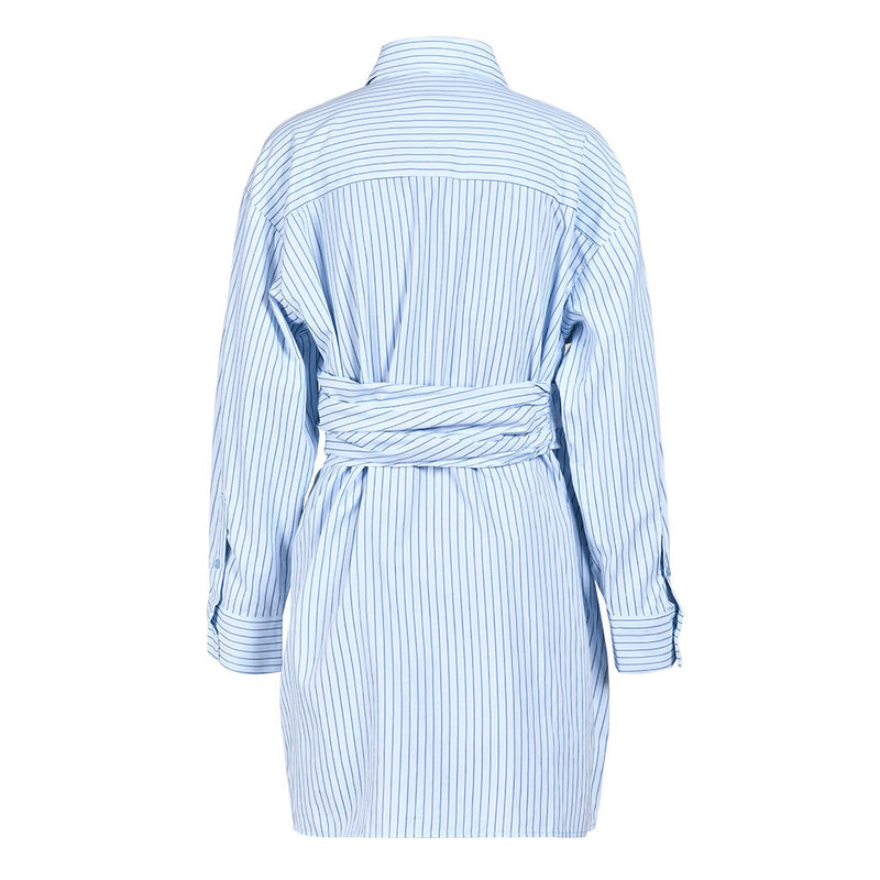 Asymmetrical Button Down Collared Wrap Effect Deconstructed Striped Mini Shirt Dress