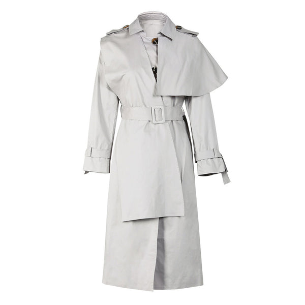 Asymmetrical Collared Single Breasted Belted Long Sleeve Deconstructed Trench Coat