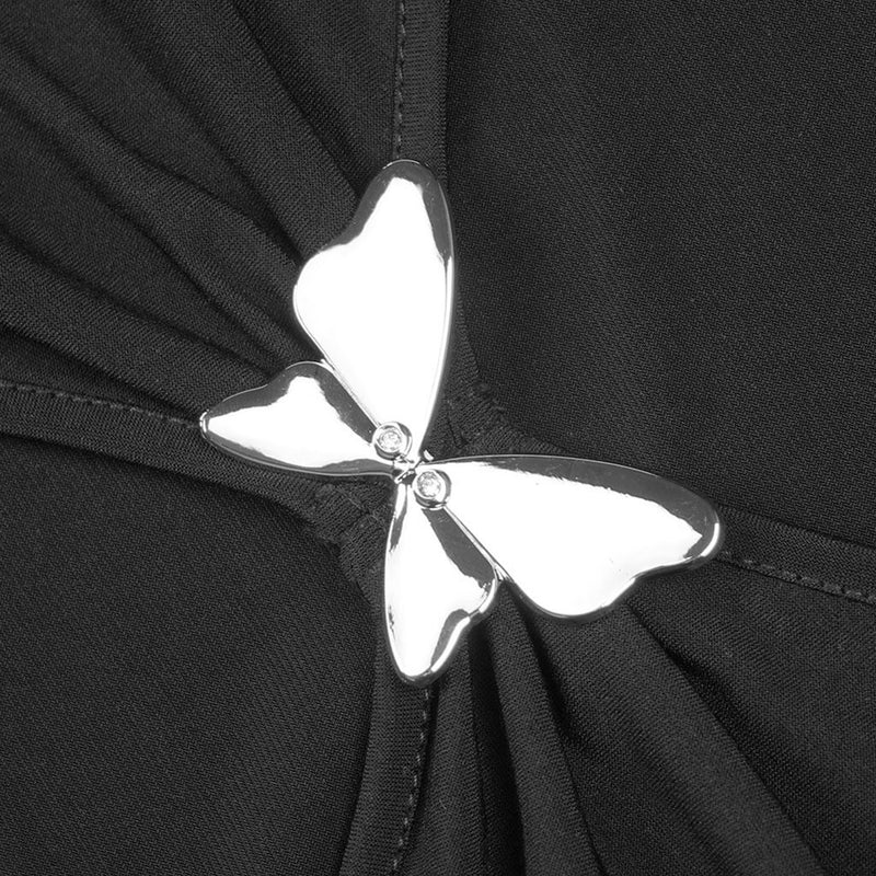 Asymmetrical Cutout Crystal Butterfly Metal Boat Neck Side Split Maxi Evening Dress