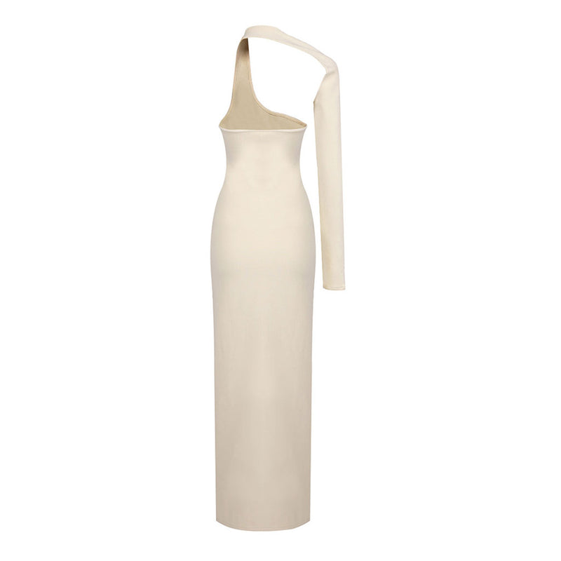 Asymmetrical Cutout Long Sleeve Thigh Split Maxi Bandage Evening Dress