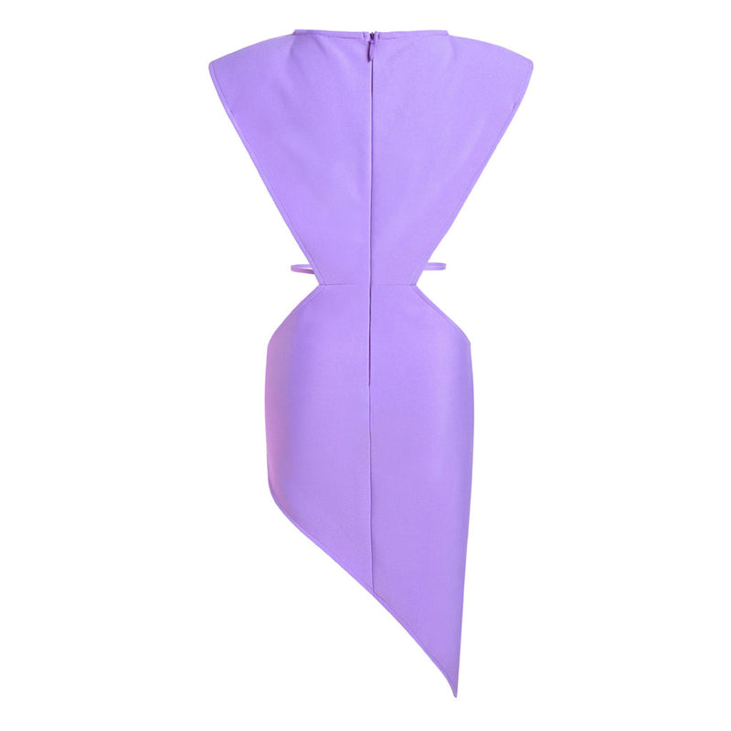 Asymmetrical Rhinestone Starfish Embellished Cutout Shoulder Pad Bandage Cocktail Dress