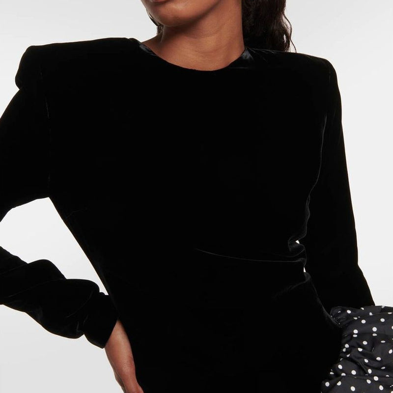 Asymmetrical Tiered Ruffle Hem Crew Neck Shoulder Pad Velvet Mini Party Dress