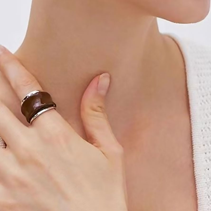 Asymmetrical Two Tone Layered Enameled Wide Chunky Band Cuff Ring