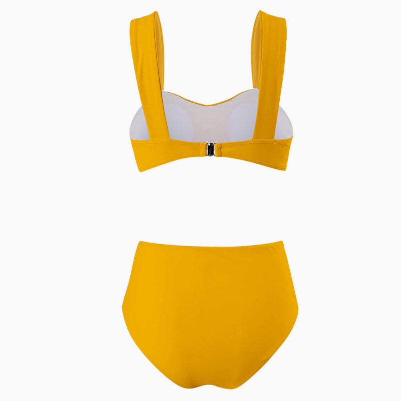 Athletic Rosette Ruched High Waist Cheeky Scoop Neck Bralette Bikini Set