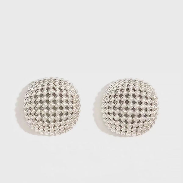 BACK TO 19C Metallic Round Cut Mesh Mini Ball Half Hoop Stud Earrings