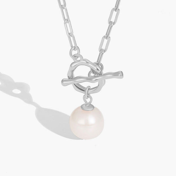 Baroque Freshwater Pearl Toggle Pendant Cable Paperclip Link Necklace
