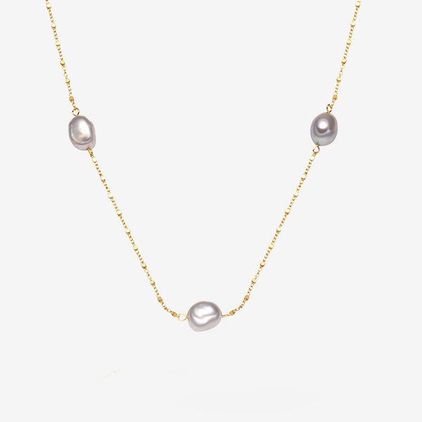 Baroque Pearl Sterling Silver Satellite Chain Bolo Slider Bead Station Necklace