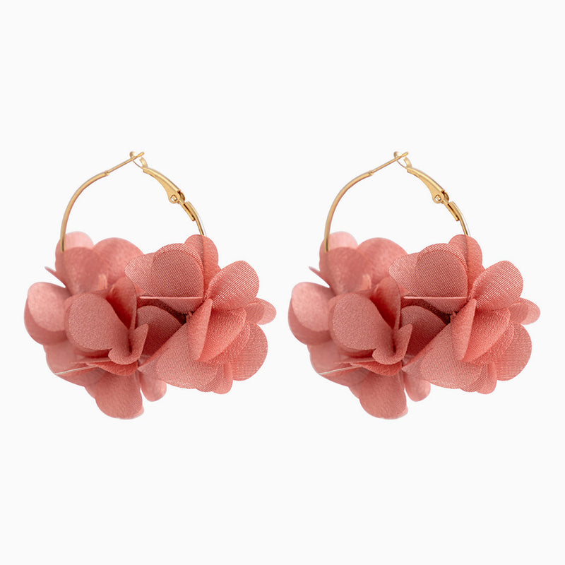 BLOSSOM SWING Flutter 3D Flower Cluster Metallic Hinge Hoop Earrings