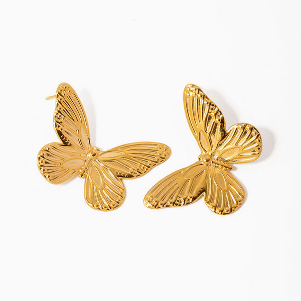 Bohemian 18K Gold Plated Textured Large Butterfly Stud Earrings