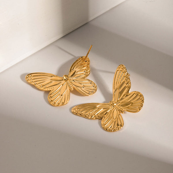 Bohemian 18K Gold Plated Textured Large Butterfly Stud Earrings