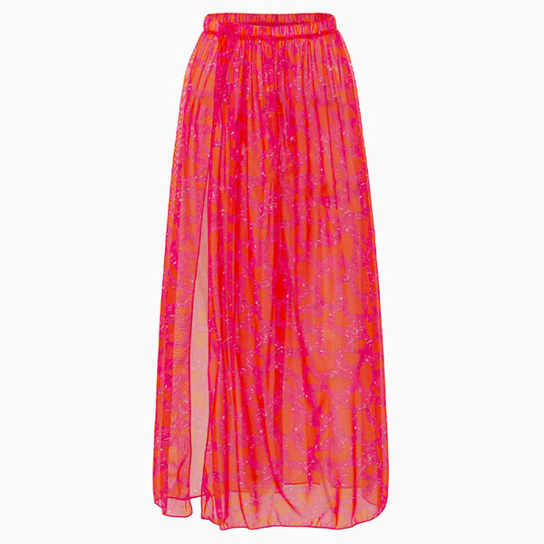 Boho Floral Print High Waist Ruched Side Split Chiffon Maxi Skirt Cover Up