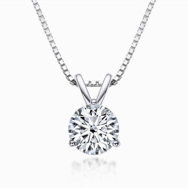 Box Chain Sterling Silver Three Prong Moissanite Solitaire Pendant Necklace