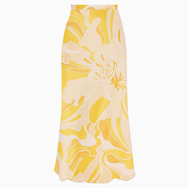 Bright Floral Printed High Waist Chiffon Summer Beach Maxi Cover Up Skirt