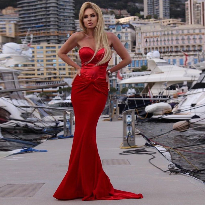 Celebrity Satin Tube Top and Knot Front Maxi Mermaid Skirt Matching Set
