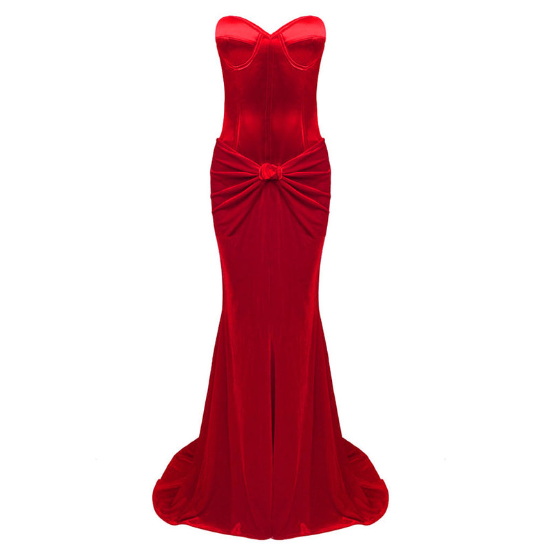 Celebrity Satin Tube Top and Knot Front Maxi Mermaid Skirt Matching Set