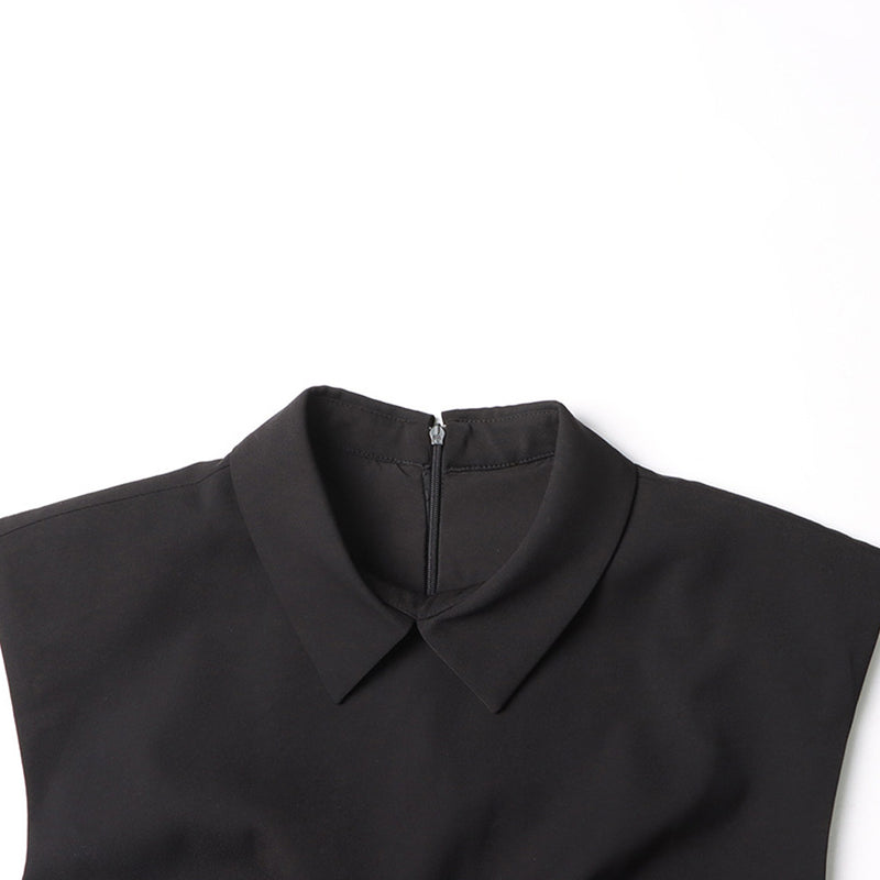 Chic Faux Pearl Tassel Tie Collar Cutout Cap Sleeve High Low Split Maxi Dress