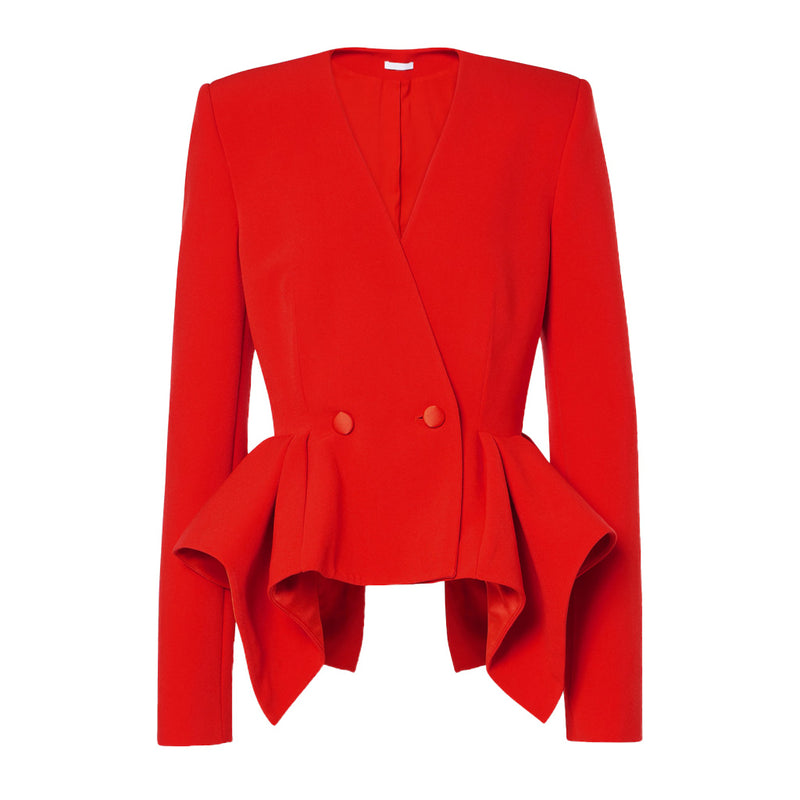 Chic Flare Leg Pant Collarless Double Breasted Ruffle Blazer Matching Set