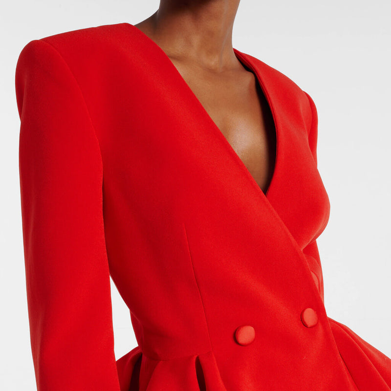 Chic Flare Leg Pant Collarless Double Breasted Ruffle Blazer Matching Set