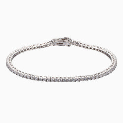 Chic Rhodium Plated Sterling Silver 2MM Cubic Zirconia Tennis Bracelet