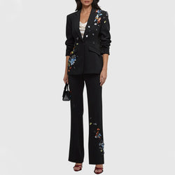 Colorful Sequin Floral One Button Tailored Blazer Straight Leg Pants Matching Set