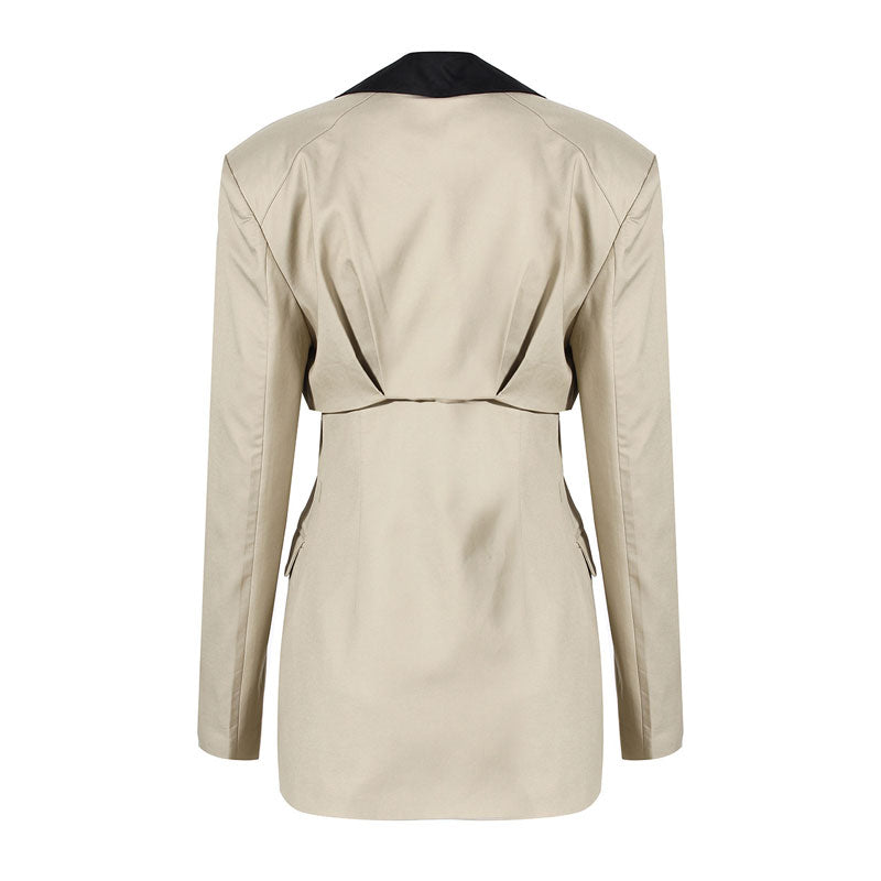 Contrast Layered Lapel Collar Single Breasted Tailored Detachable Blazer