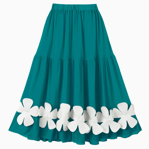 Cute 3D Petal Flower High Waist Ruched Summer Cover Up Maxi Beach Skirt