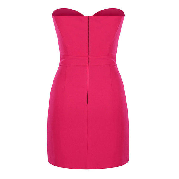 Cute Bow Cut Out Strapless Sweetheart Neck Ruched Bodycon Mini Party Dress