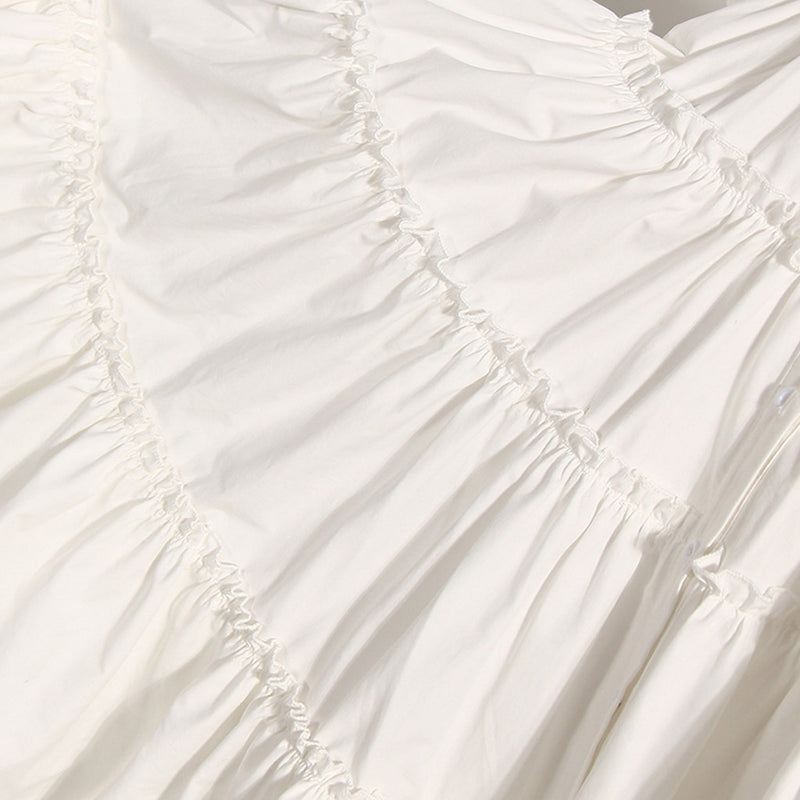 Cute Puff Sleeve Ruffle Tiered Collared Button Down Mini Babydoll Dress