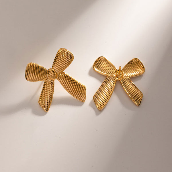 Daring 18K Gold Plated Oversized Textured Bow Knot Stud Earrings