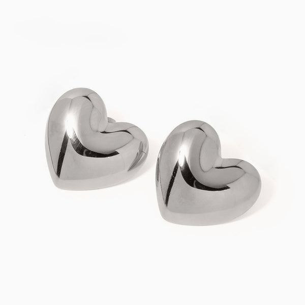Daring Love Puffed Heart Shape Polished Statement Stud Earrings