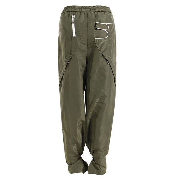 Deconstructed Contrast Zip Detail Denim Patchwork Ankle Tie Pants
