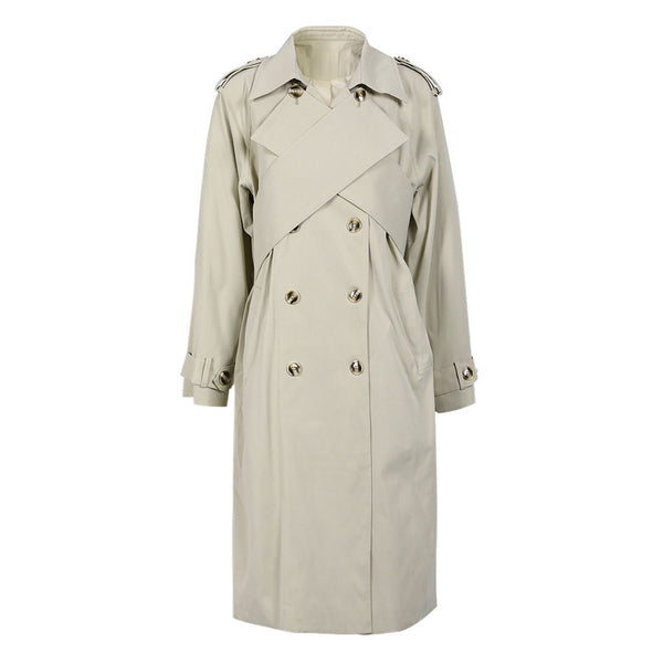 Deconstructed Crossed Front Collared Double Breasted Long Sleeve Trench Coat