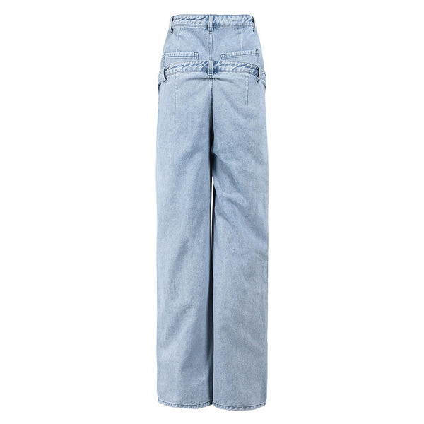 Deconstructed Layered Waist Light Blue High Rise Wide Leg Jeans