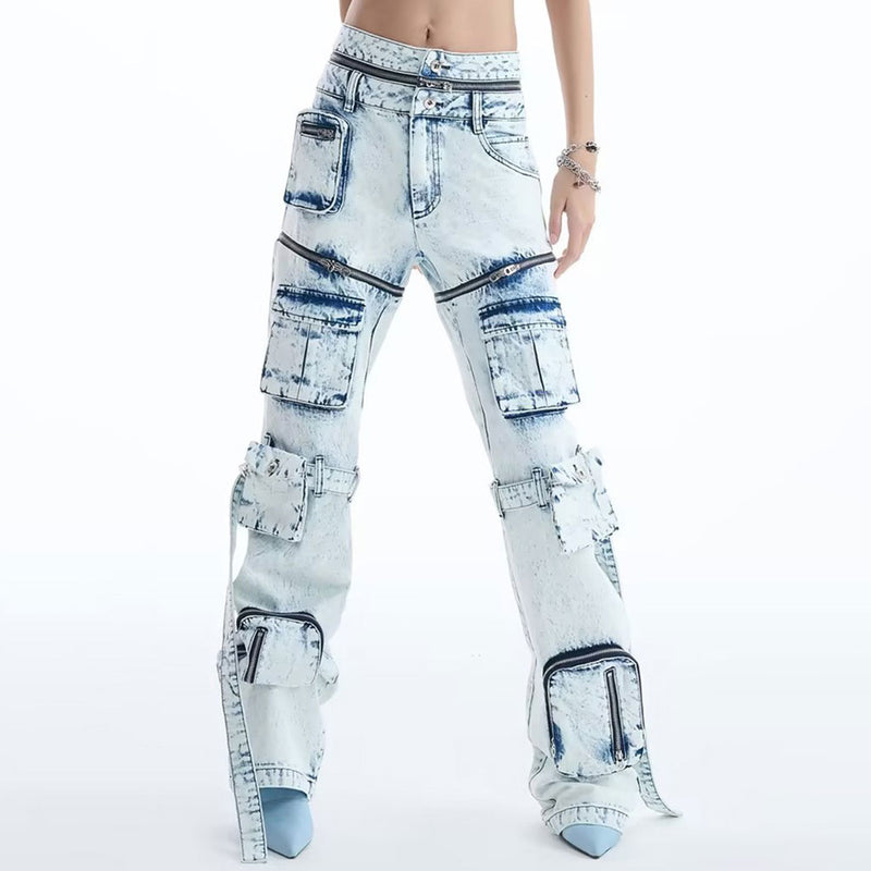 Deconstructed Zip Off Double Waist High Rise Straight Leg Deconstructed Zip Off Double Waist High Rise Straight Leg