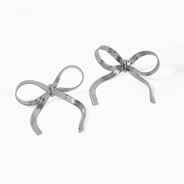 East To Match Statement Large Bow Knot Flat Herringbone Chain Earrings