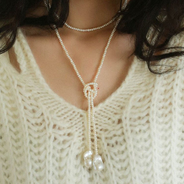 Easy To Match Baroque Double Pendant Freshwater Pearl Opera Necklace